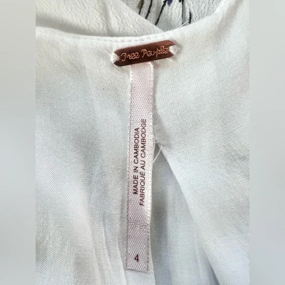 Free People Floral Retro Midi Dress Ivory Deep V Faux Wrap Cap Sleeve - Picture 11 of 14